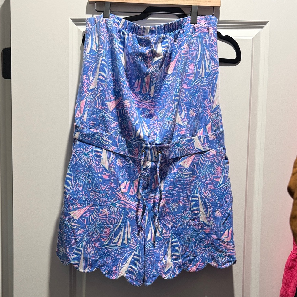 Lilly Pulitzer Blue and Pink Sailboat Print Romper